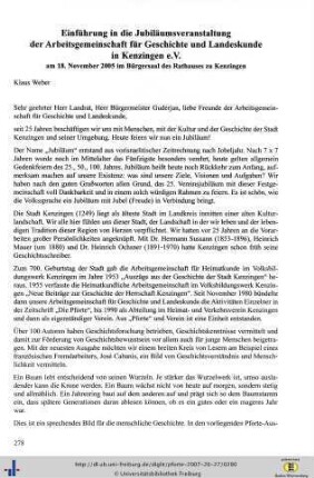 Einführung in die Jubiläumsveranstaltung der Arbeitsgemeinschaft für Geschichte und Landeskunde in Kenzingen e.V. am 18. November 2005 im Bürgersaal des Rathauses zu Kenzingen