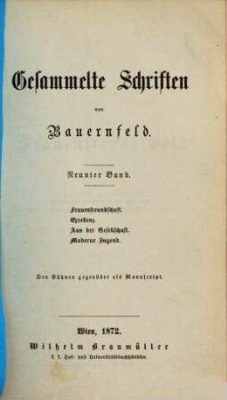 Gesammelte Schriften, 9. Frauenfreundschaft. Excellenz. Aus der Gesellschaft. Moderne Jugend