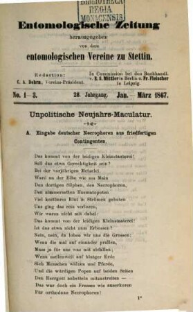 Entomologische Zeitung. 28. 1867