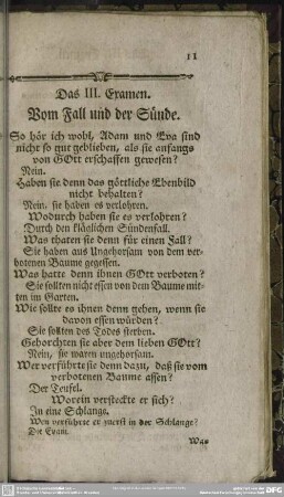 Das III. Examen. Vom Fall und der Sünde