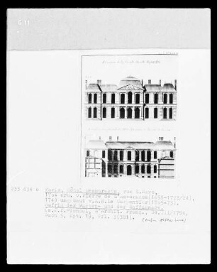 Aufriss der Hof- und Gartenfassade des Hôtel de Montmorency (ehemals Hôtel Desmarets) in Paris, 5 rue Montmorency
