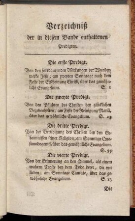 Verzeichniß der in diesem Bande enthaltenen Predigten.