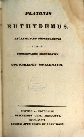 Platonis Opera omnia, Vol. 6, Sect. 1. Euthydemus