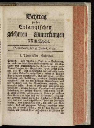 XXIII. Woche. Sonnabends, den 9. Junius. 1787.