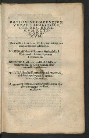 Ratio Seu Compendium Verae Theologiae, Per Des, Erasmum Roterodamum.