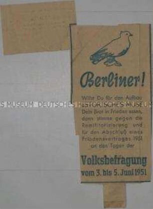 Lebensmittelkarte des Magistrats von Groß-Berlin mit Propaganda für die III. Weltfestspiele und für einen Friedensvertrag - Personenkonvolut