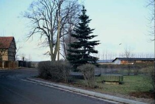 Waidstein in Grünanlage, eine Scheune, ein Flachbau