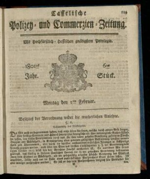 6tes Stueck, Montag den 2ten Februar 1801