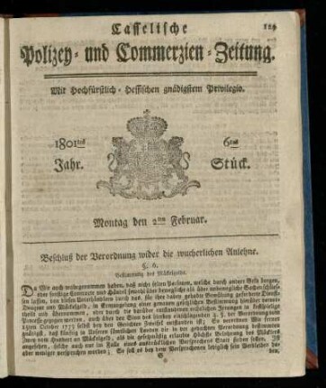 6tes Stueck, Montag den 2ten Februar 1801
