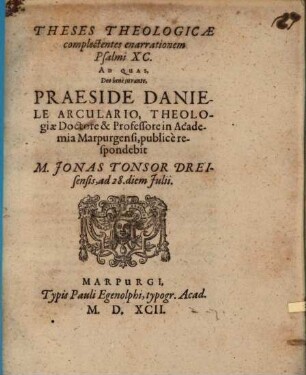 Theses theologicae complectentes enarrationem Psalmi XC.