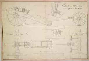 WHK 43 Pläne der Artillerie: Risszeichnungen einer 4-Pfünder-Kanone mit Lafette und Protze,