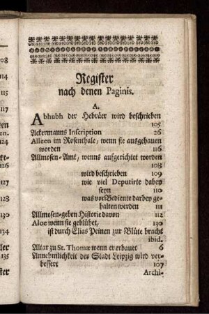 Register nach denen Paginis