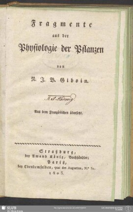 Fragmente aus der Physiologie der Pflanzen