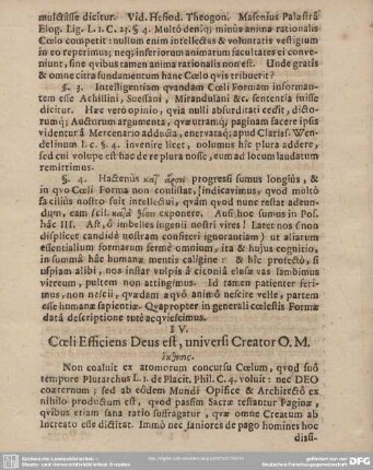 IV. Coeli Efficiens Deus est, universi Creator O.M.
