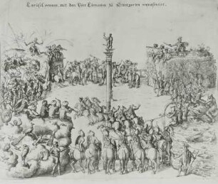 Caruselrennen, mit den Vier Elementen zu Stuetgarten praesentiert : Caruselrennen, mit den Vier Elementen zu Stuetgarten praesentiert (Karussellrennen der vier Elemente) am 17. Juli Anno 1617. Stuttgart 1617. Kupferstich; 27,5 x 34 cm. Dresden: SLUB Hist.Suev.47. Ausstellung "Im Lichte des Halbmonds - Das Abendland und der türkische Orient", 20.08.-12.11.1995. Dresden, Albertinum, Kat. Nr. 293