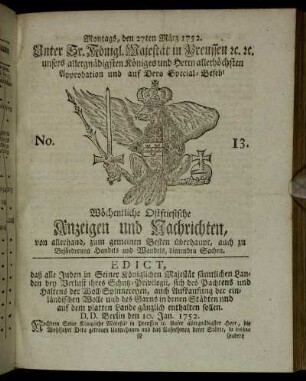 No. 13. Montags, den 27ten März 1752.
