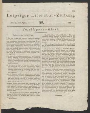 Leipziger Literatur-Zeitung (22. April 1826): Druck von Ms. germ. fol. 923,5