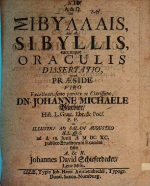 De Sibyllais, hoc est Sibyllis, earumque oraculis dissertatio