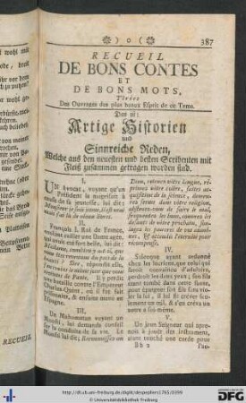 Artige Historien und Sinnreiche Reden, welche aus den neuesten und besten Scribenten mit Fleiß zusammengetragen sind.
