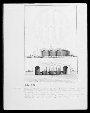 Die römischen Altertümer, Werk des Giambattista Piranesi venezianischer Architekt, aufgeteilt in vier Bänden — DIE RÖMISCHEN ALTERTÜMER II — Plan eines Grabmals außerhalb der Porta S. Sebastiano