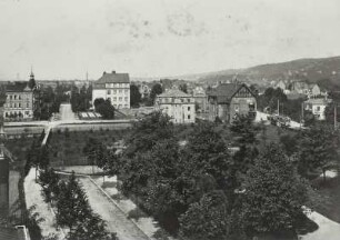 Laubegast (Dresden-Laubegast). Bismarckplatz (Kronstädter Platz). Blick über die Schoberstraße nach Nordwest