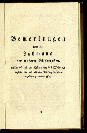 Bemerckungen über die Lähmung der unteren Gliedmaßen, ...