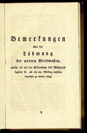 Bemerckungen über die Lähmung der unteren Gliedmaßen, ...