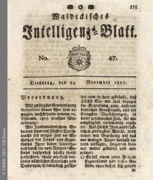 No. 47, Dienstag, den 24 November 1807