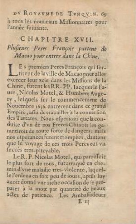 Chapitre XVII. Plusieurs Peres Francois partent de Macao pour entrer dans la Chine