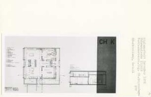 Chirurgische Klinik, Berlin-Nikolassee (Diplomarbeit bei Kurt Dübbers): Grundriss OP-Abteilung und Detail Dachausbildung 1:50