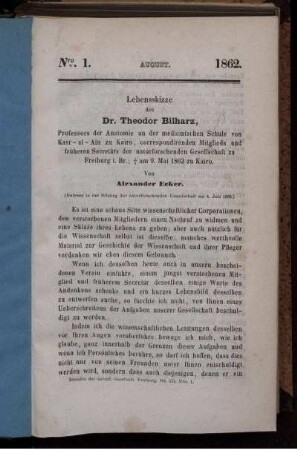 Lebensskizze des Dr. Theodor Bilharz...