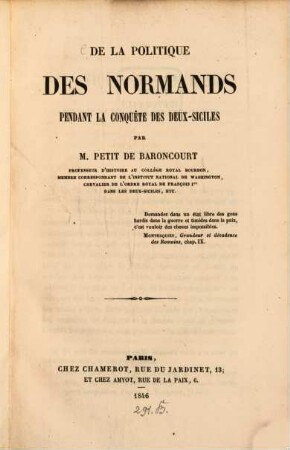 De la politique des Normands pendant la conquête des Deux-Siciles