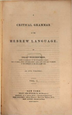 A critical grammar of the Hebrew language, 1