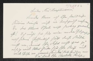 Brief von Charlotte Kiep an Margarete Hauptmann