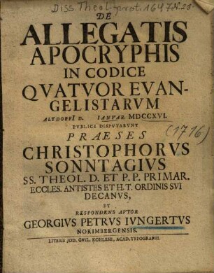 De Allegatis Apocryphis In Codice Qvatvor Evangelistarvm