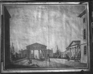 Karlsruhe Ettlinger Tor Platz Ettlinger Tor und Weinbrenners Wohnhaus Zeichnung von J.J. Berger