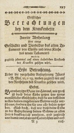 Erste Betrachtung. Ueber die vorgehabte Aufopferung Isaacs ...
