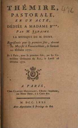 Thémire : Pastorale, en un acte