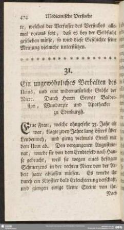 Ein ungewöhnliches Verhalten des Urins, und eine widernatürliche Größe der Niere