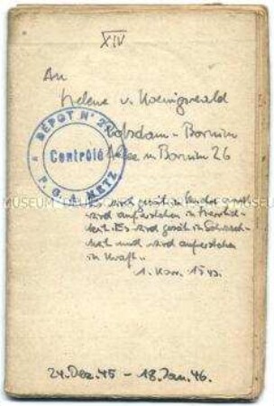 Tagebuch (Band 14) von Harald von Koenigswald über den Alltag im Kriegsgefangenenlager in Sarrebourg - Familienkonvolut