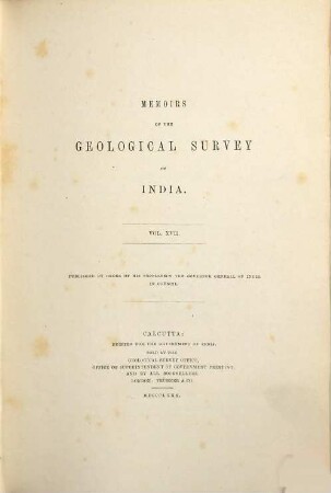 Memoirs of the Geological Survey of India. 17. 1880