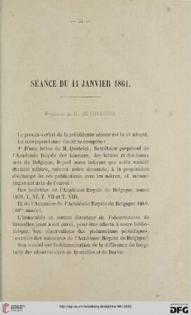 Séance du 11 janvier 1861