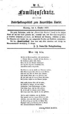 Familienschatz : tägliche Unterhaltungsbeilage zum Bayerischen Kurier. 1857, 1857 = Jg. 1