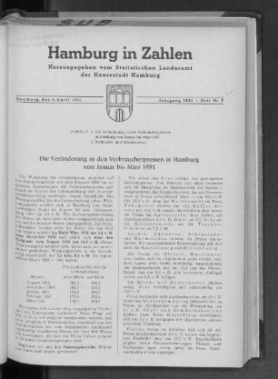 Die Veränderung in den Verbraucherpreisen in Hamburg von Januar bis März 1951