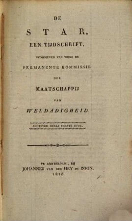 De star : een tijdschrift. 8. 1826, Stuk 1