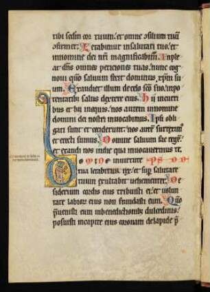 Historisierte Initiale D mit Fabelwesen auf Goldgrund