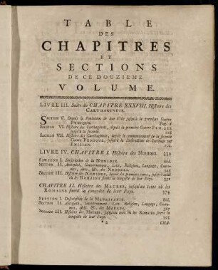 Table des Chapitres et Sections de ce Douzieme Volume.