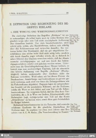 II. Kapitel. Definition und Begrenzung des Begriffs Reklame