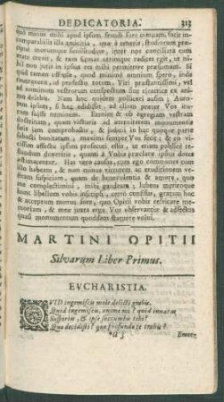 Martini Opitii Silvarum Liber Primus.