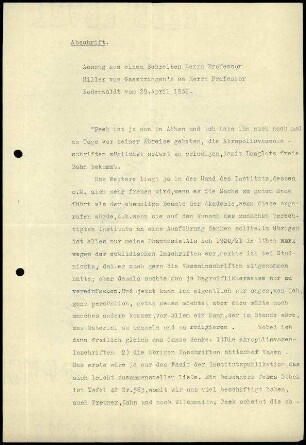 Anlage I. F. Hiller von Gaertringen an G. Rodenwaldt